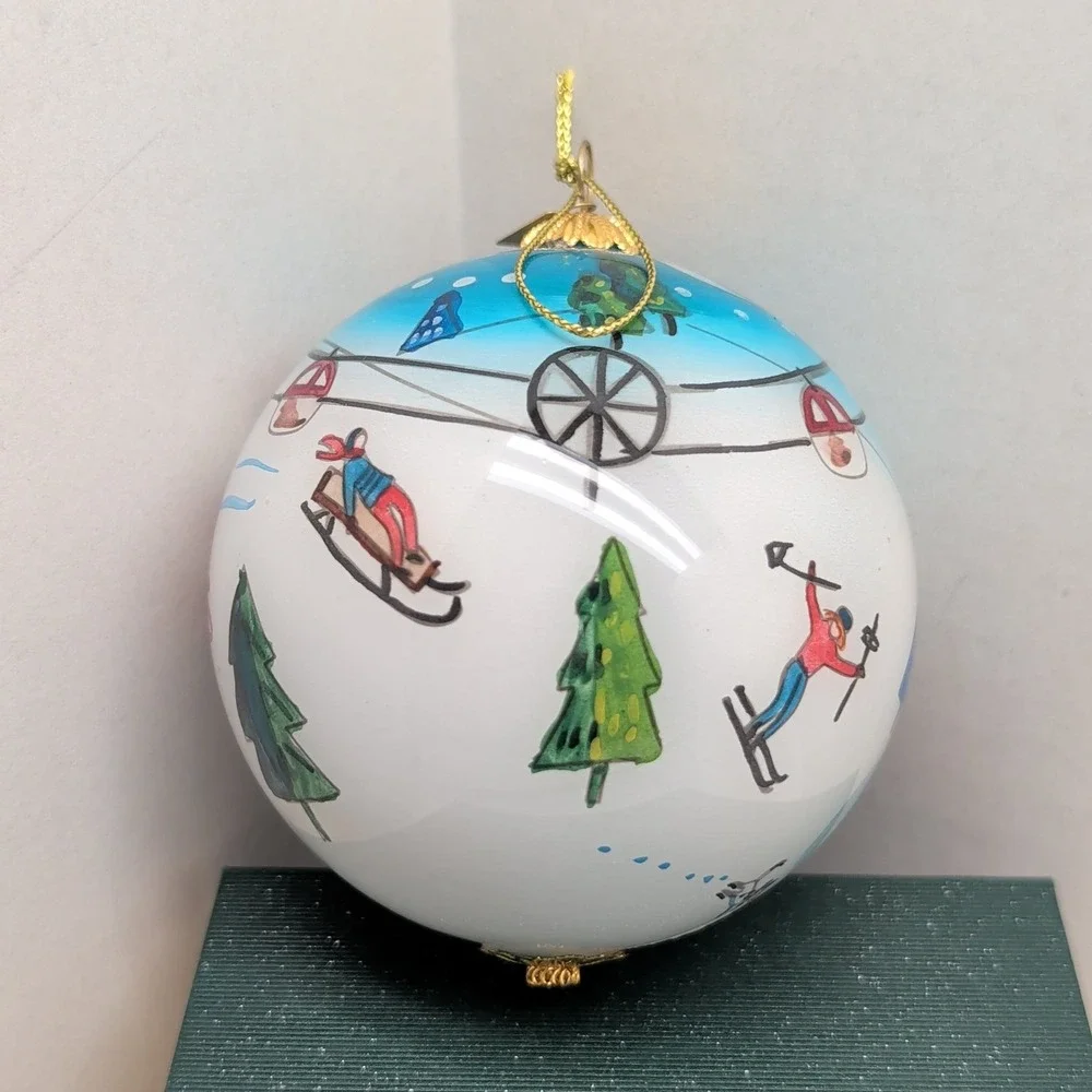 Pier 1 Li Bien Merry Christmas Ornament Hand Painted Skiing Winter Scene 2019